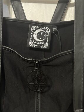 Killstar Black Dress "Grave Rebellion" with Pentagram Zip Front and Straps
